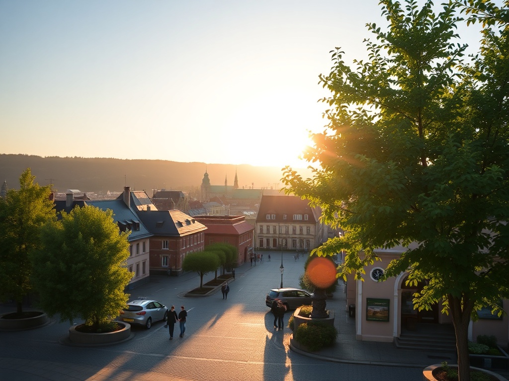 Widok na Jezioro Chełmżyńskie podczas majowego weekendu, z zielenią i wodą w tle.